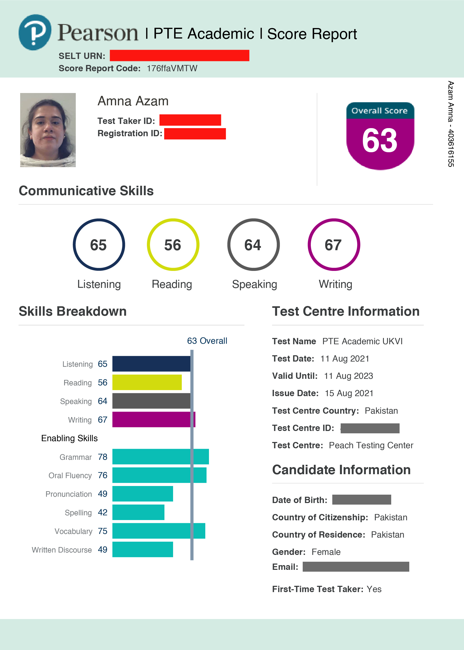 PTE Academic™ Score Reports - subject